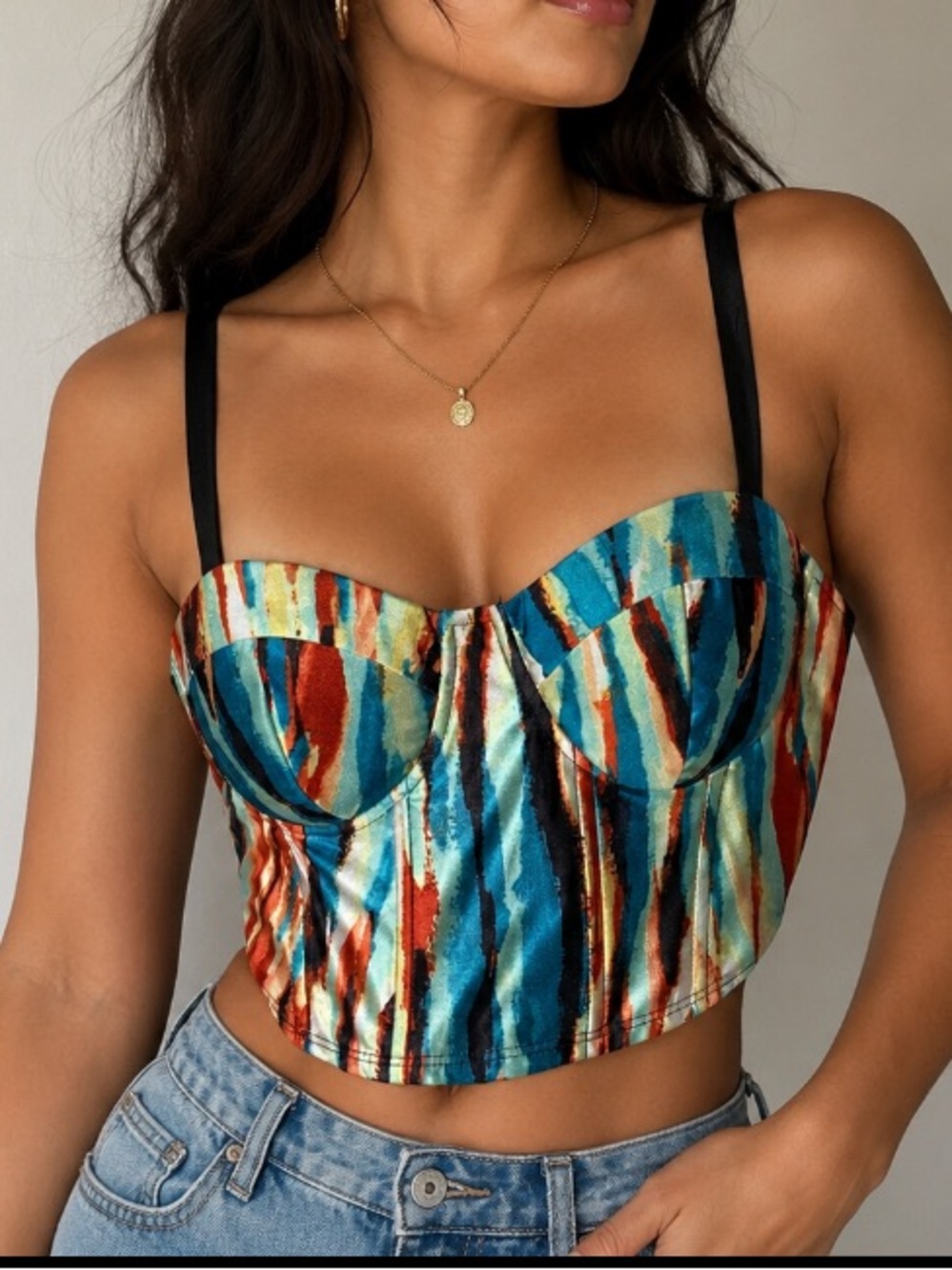 Womens Monaco Cropped Corset Tank Top Multicolor Size S EUC!